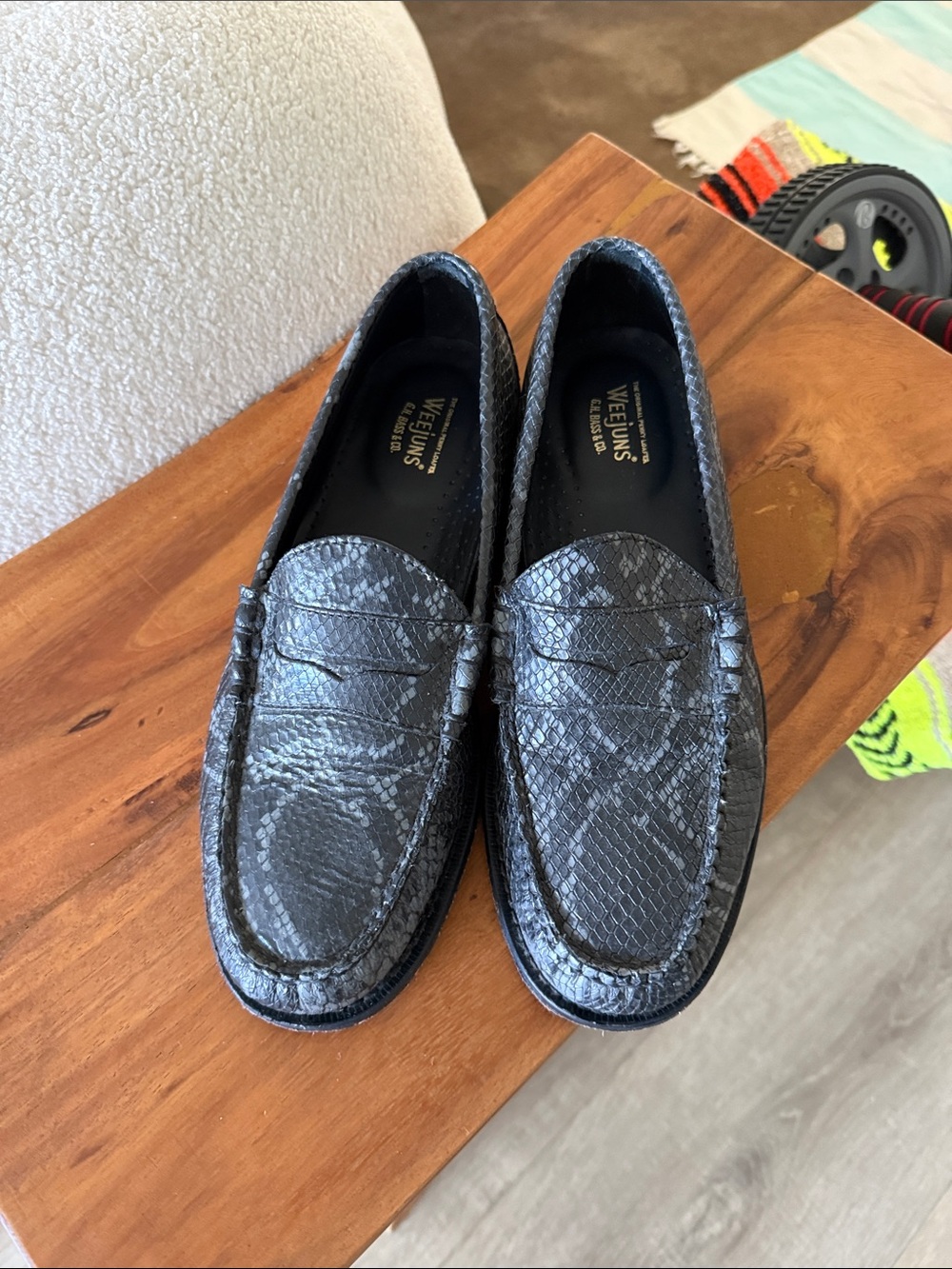 Weejuns Dark Gray Snake-Embossed Leather Penny Loafers